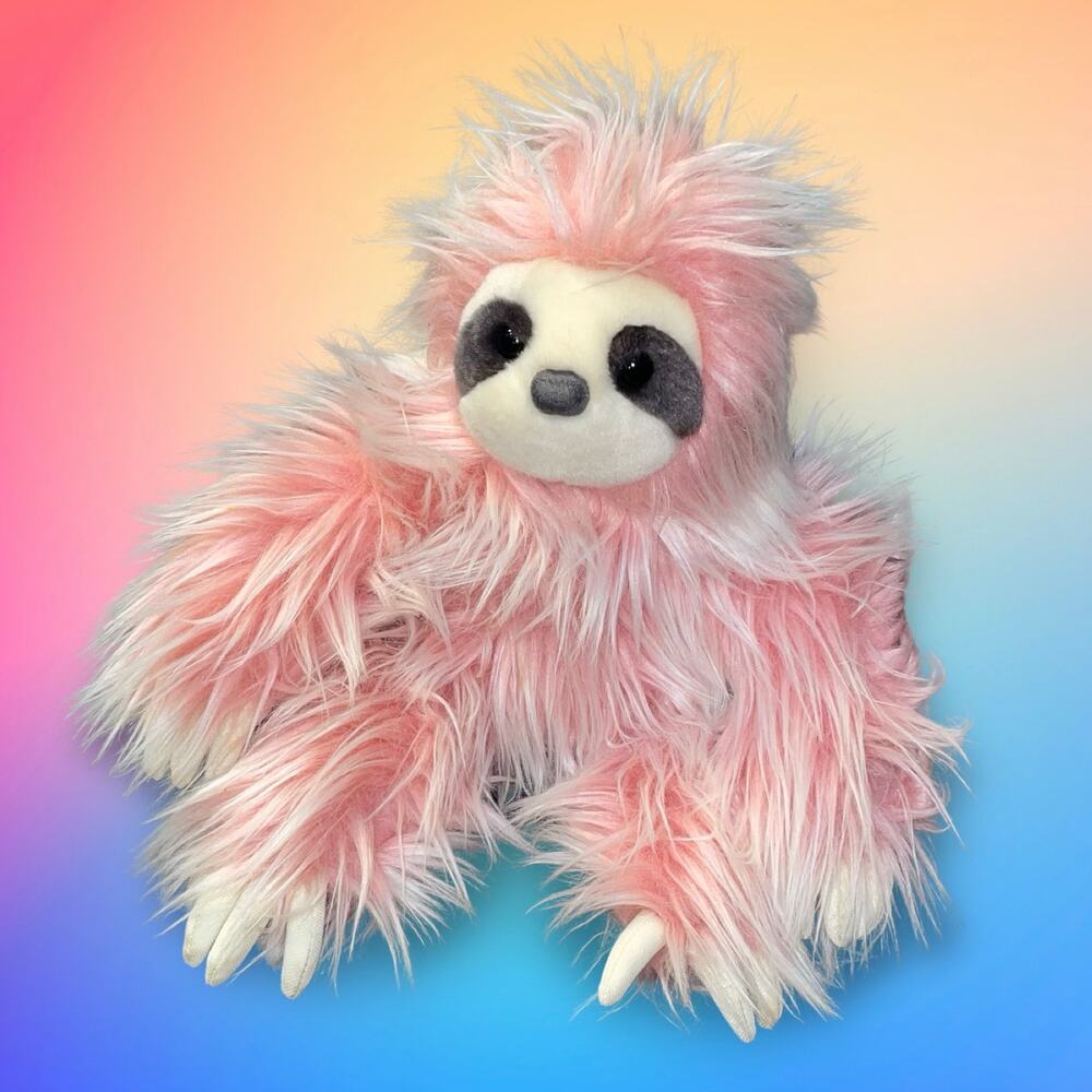 Aurora Purely Luxe Pink Sloth Plush Stuffed Animal Long Hair Shaggy 10" Fluffy - Picture 7 of 7